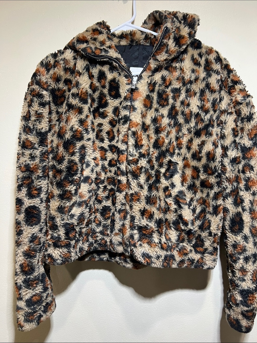 UGG Leopard-Print Faux Fur Hooded Coat - Black/Tan/Brown Size XS